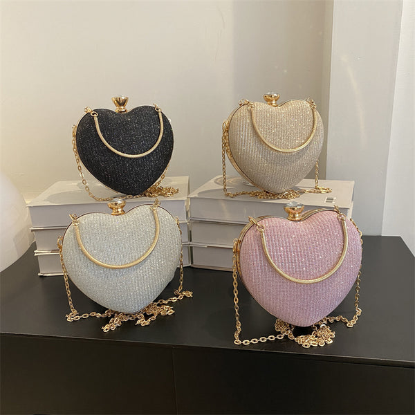 Heart Shape Metal Clutch Bag with Chain Strap, alternate product view