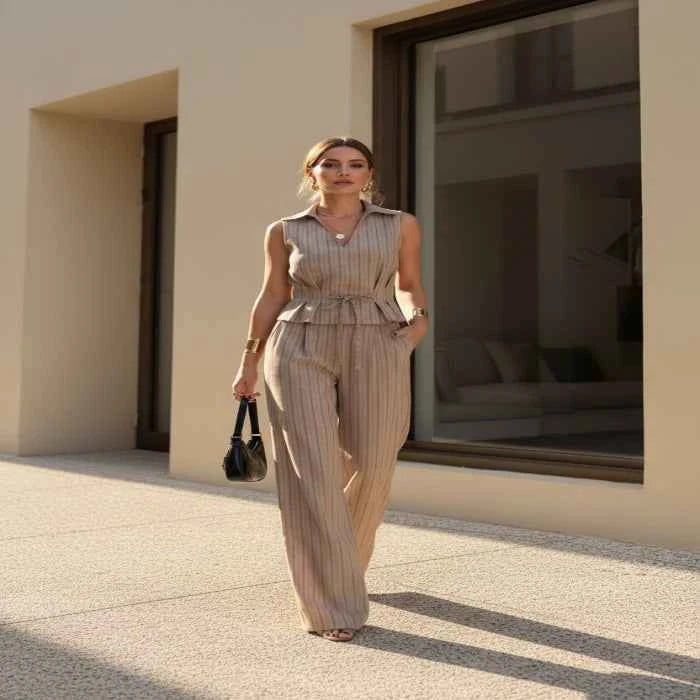 Sleeveless striped top set — primary view