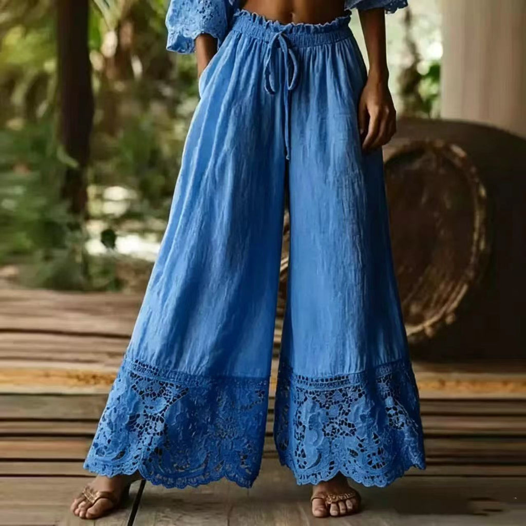 Lace-trimmed wide-leg pants product image