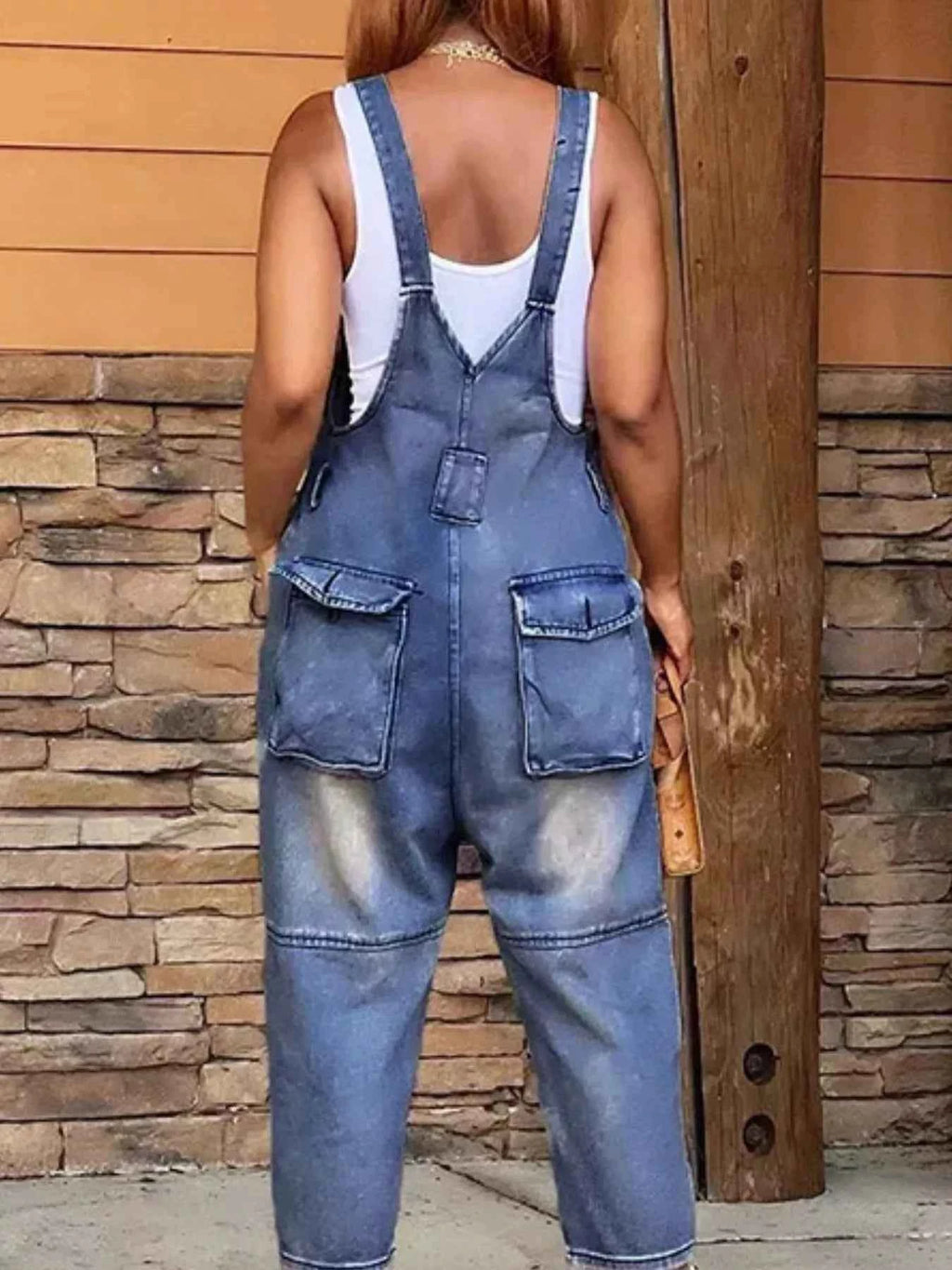 Plus size denim overalls with pockets — additional view 5