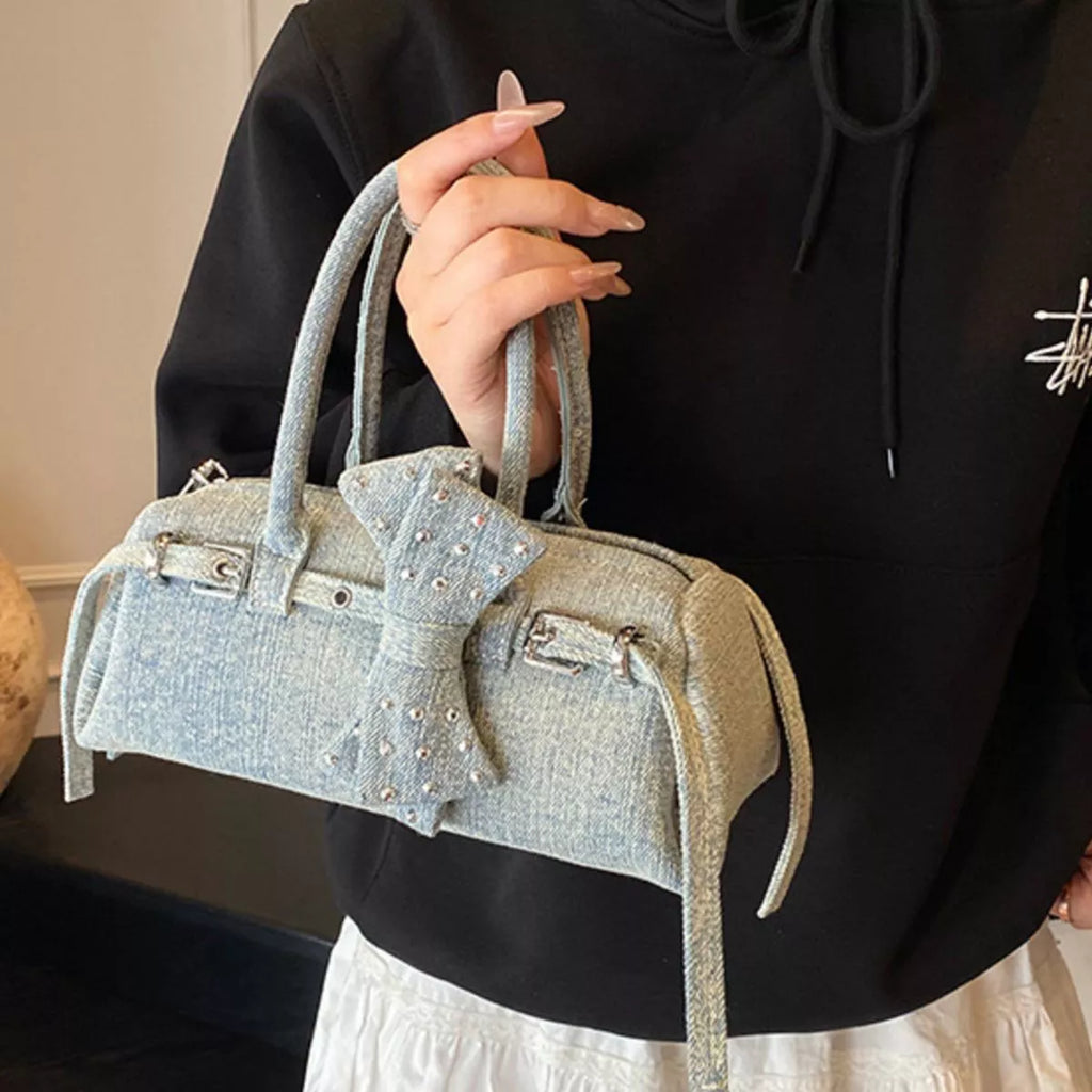 Denim Bow Crossbody Bag, close-up product view