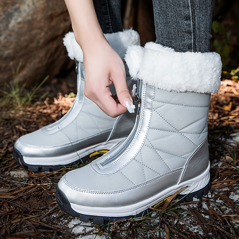 Pink front-zip snow boots