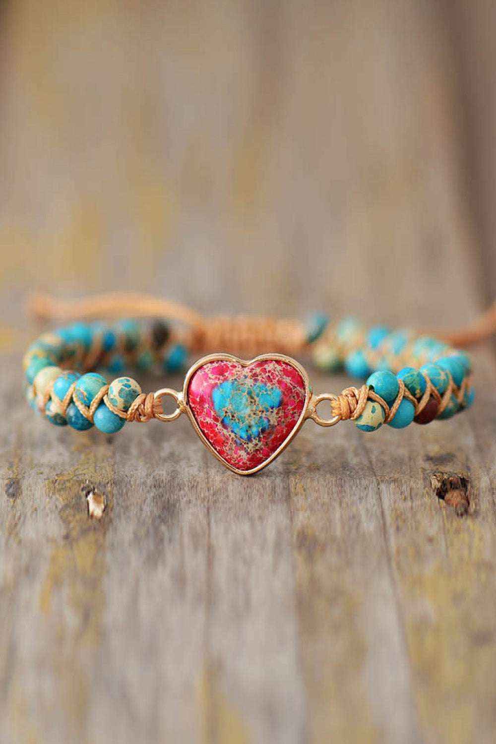 Handmade heart stone beaded bracelet — additional view 6