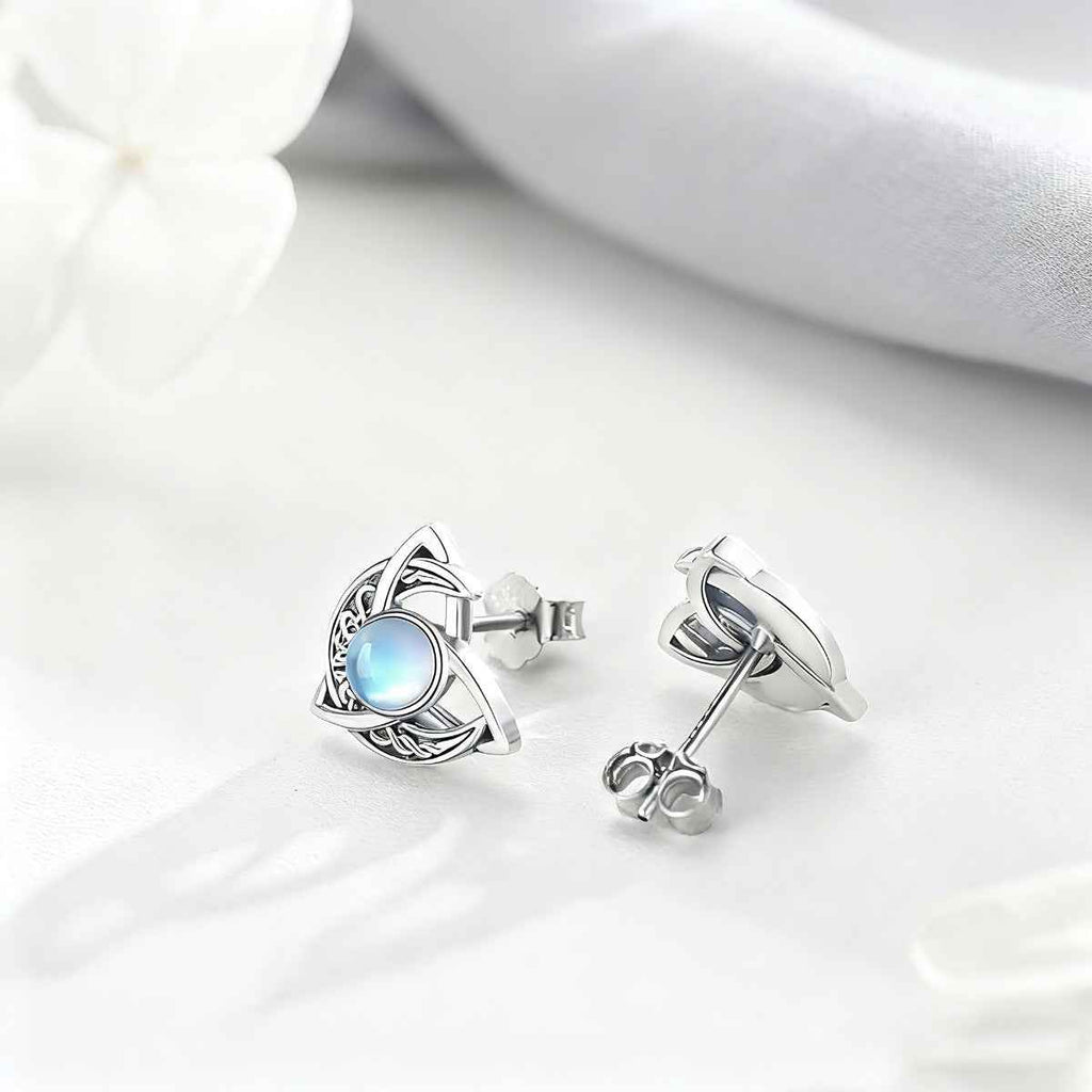 Moonstone stud earrings in silver-plated alloy — additional view 3