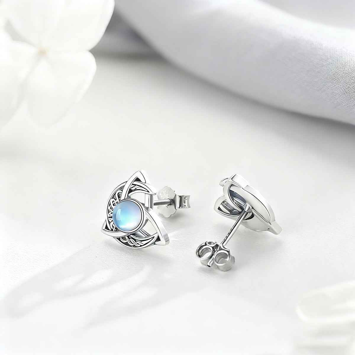Moonstone stud earrings in silver-plated alloy — additional view 3