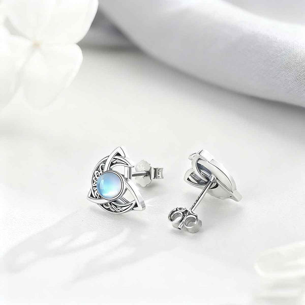 Moonstone stud earrings in silver-plated alloy — additional view 3