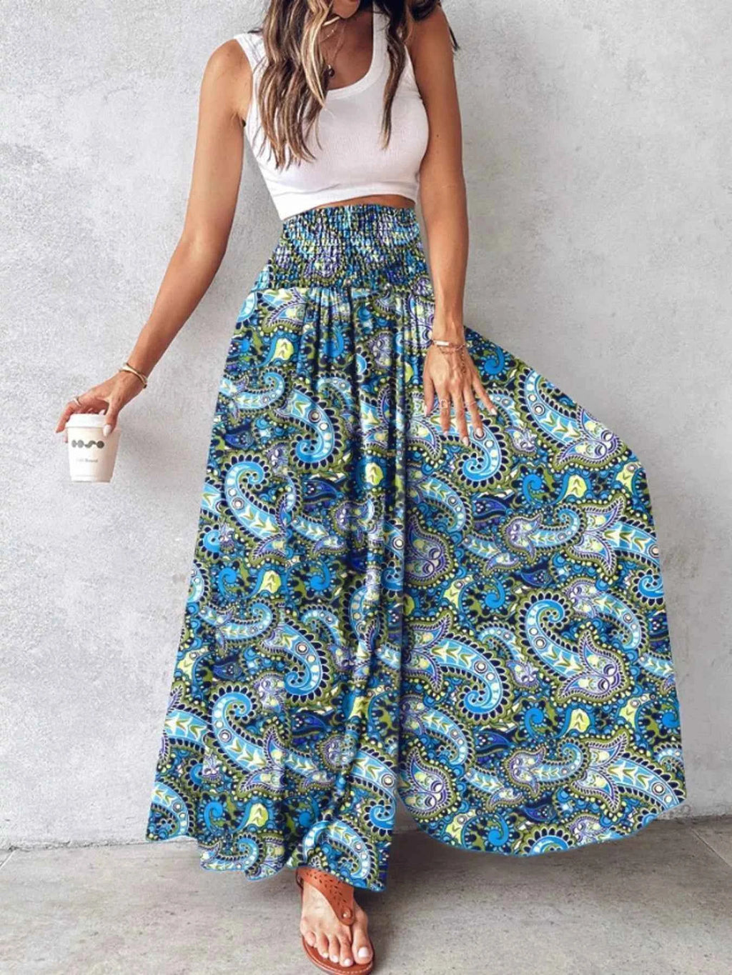 Printed Wide-Leg Pants for Effortless Style and Comfort-Bottom-Splashis-Color:Teal-Size:2XL-Splashis