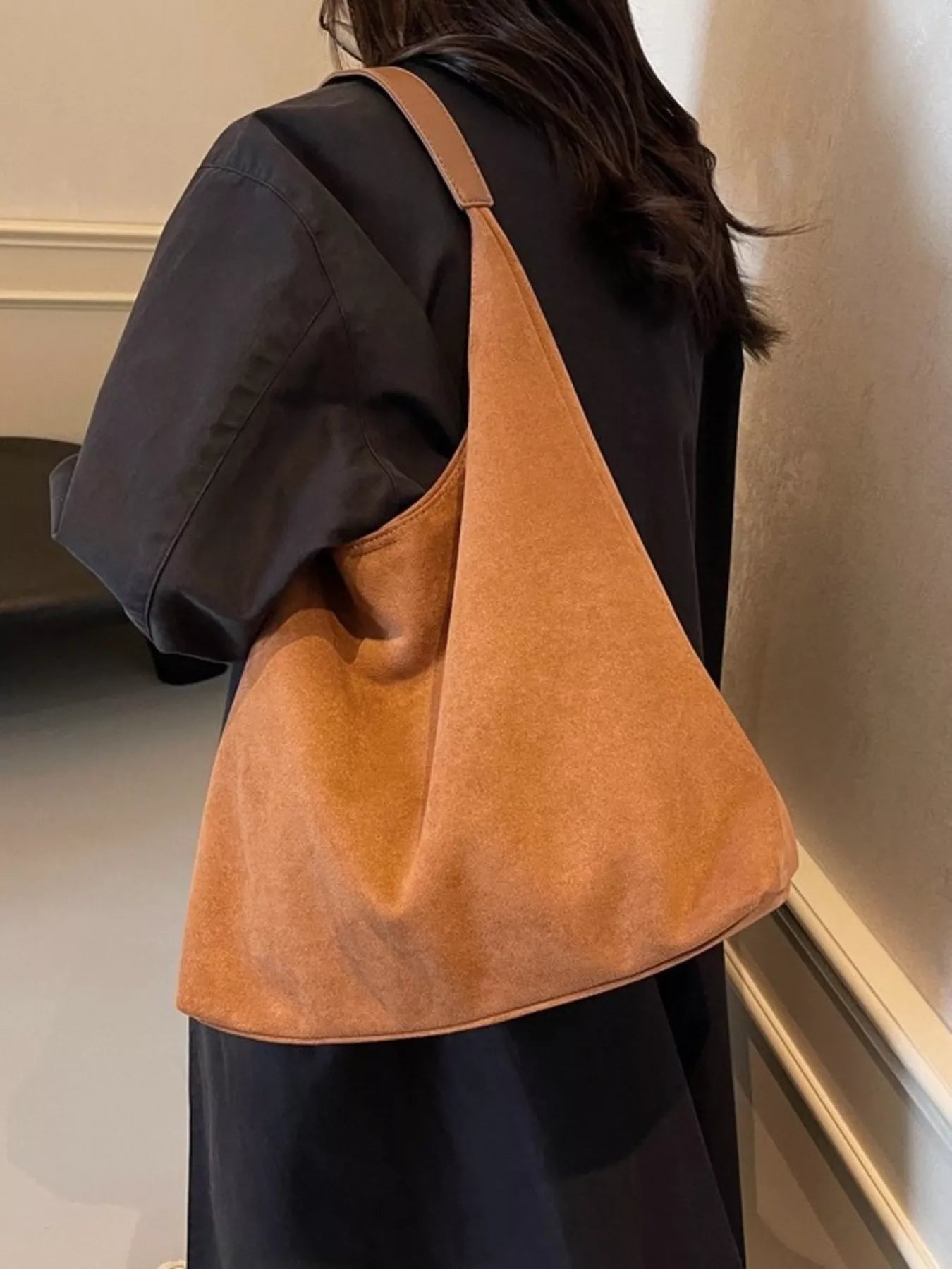 Solid color suede tote bag — additional view 6