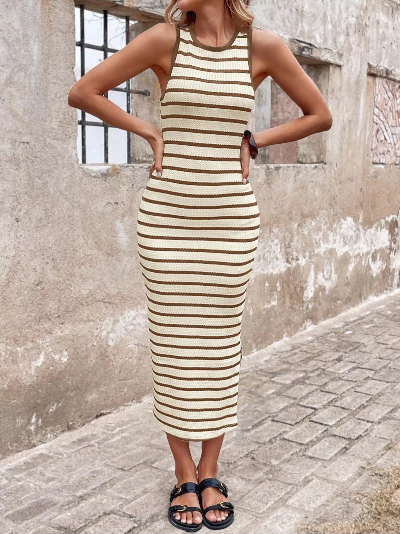 Striped Sleeveless Bodycon Midi Dress view 12