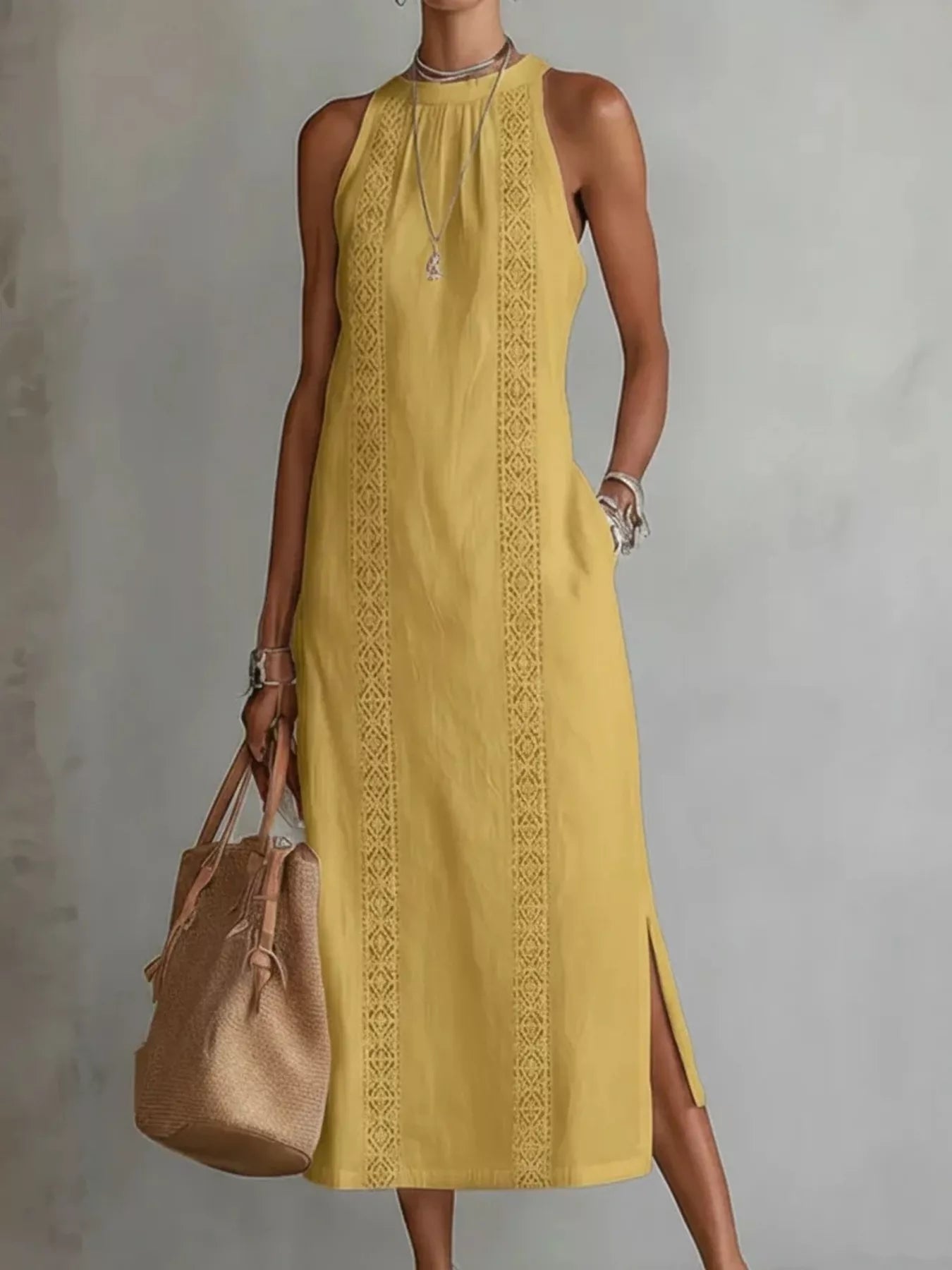 Sleeveless Lace Trim Midi Dress Plus Size, product view 10