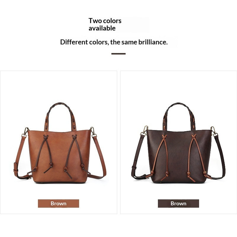 Woven Bucket Bag - PU Leather Minimalist Crossbody Bag for Women, side product view