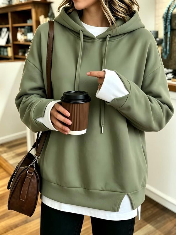 Army Green layered-look hooded sweatshirt for women