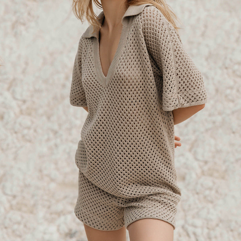 Women’s Hollow Top & Shorts Set, close-up product view