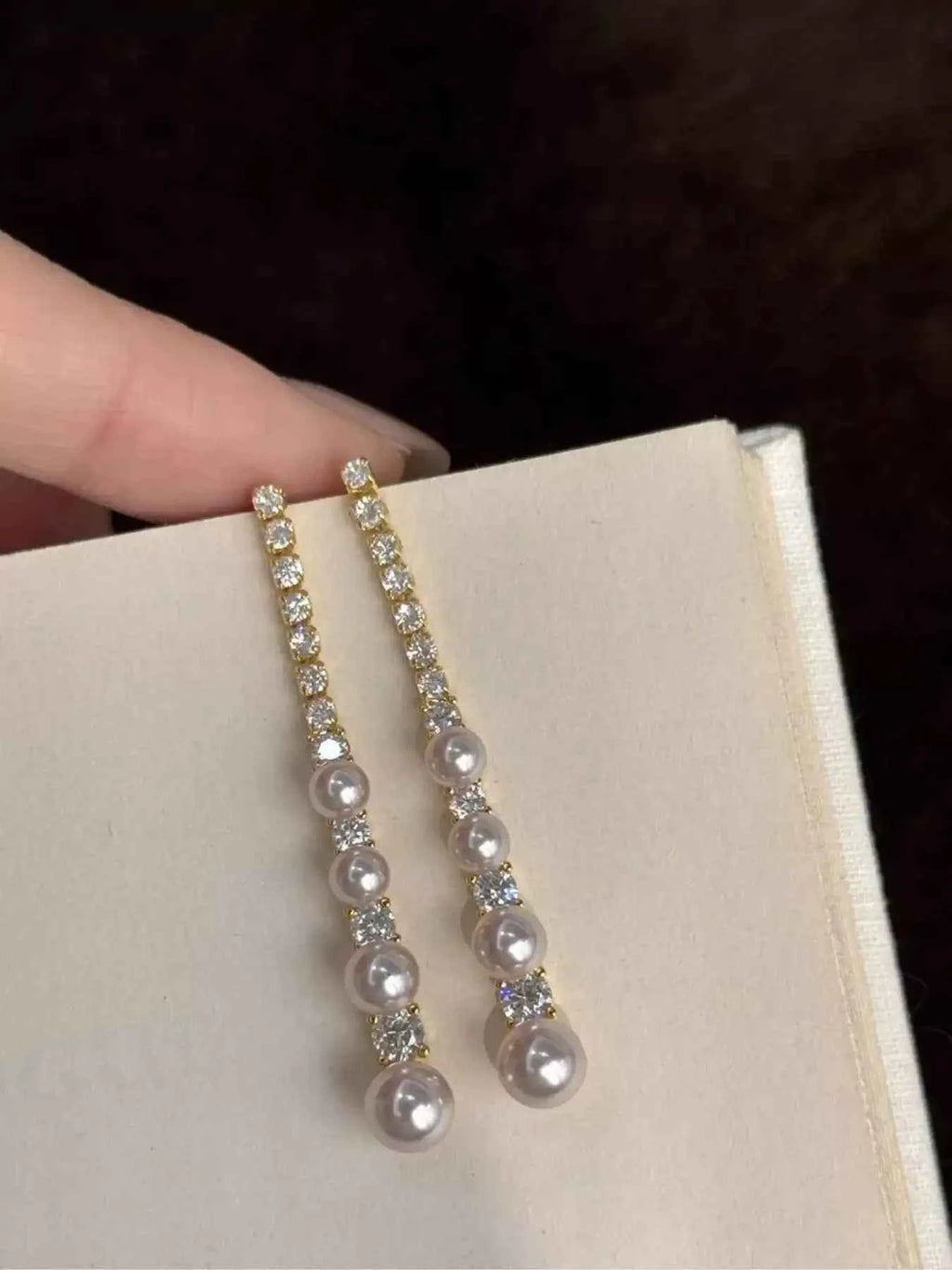 Sparkling pearl and zircon drop earrings — additional view 6