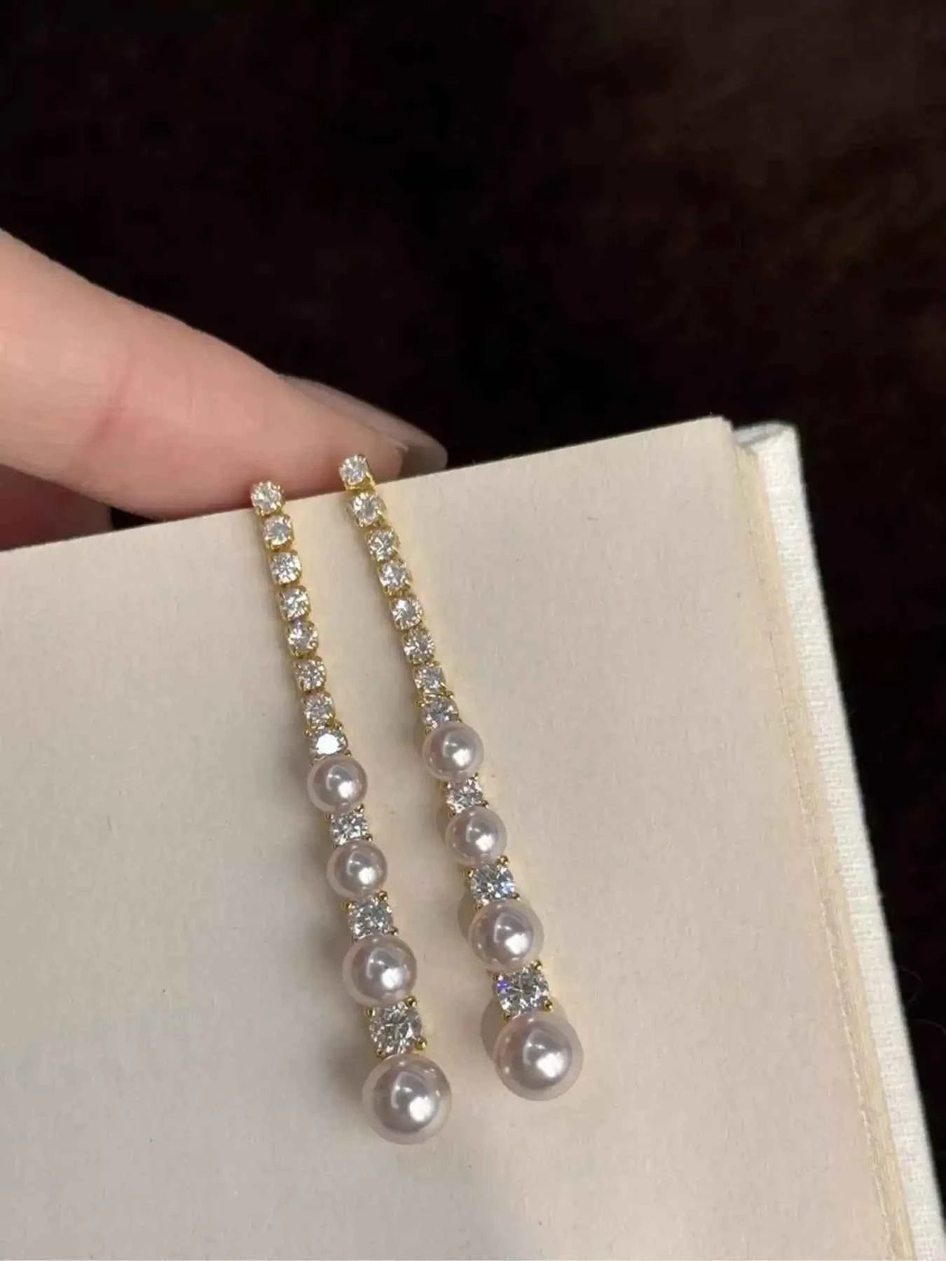 Sparkling pearl and zircon drop earrings — additional view 6