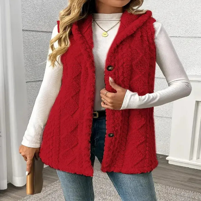 Women's Hooded Button-Front Plush Vest additional product view
