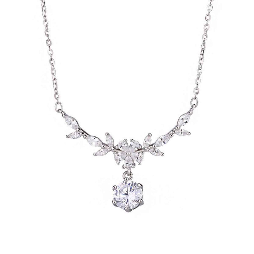 1ct cubic zirconia leaf and flower necklace in silver-plated alloy — additional view 5