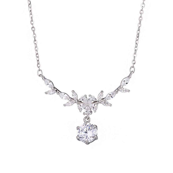 1ct cubic zirconia leaf and flower necklace in silver-plated alloy — additional view 5