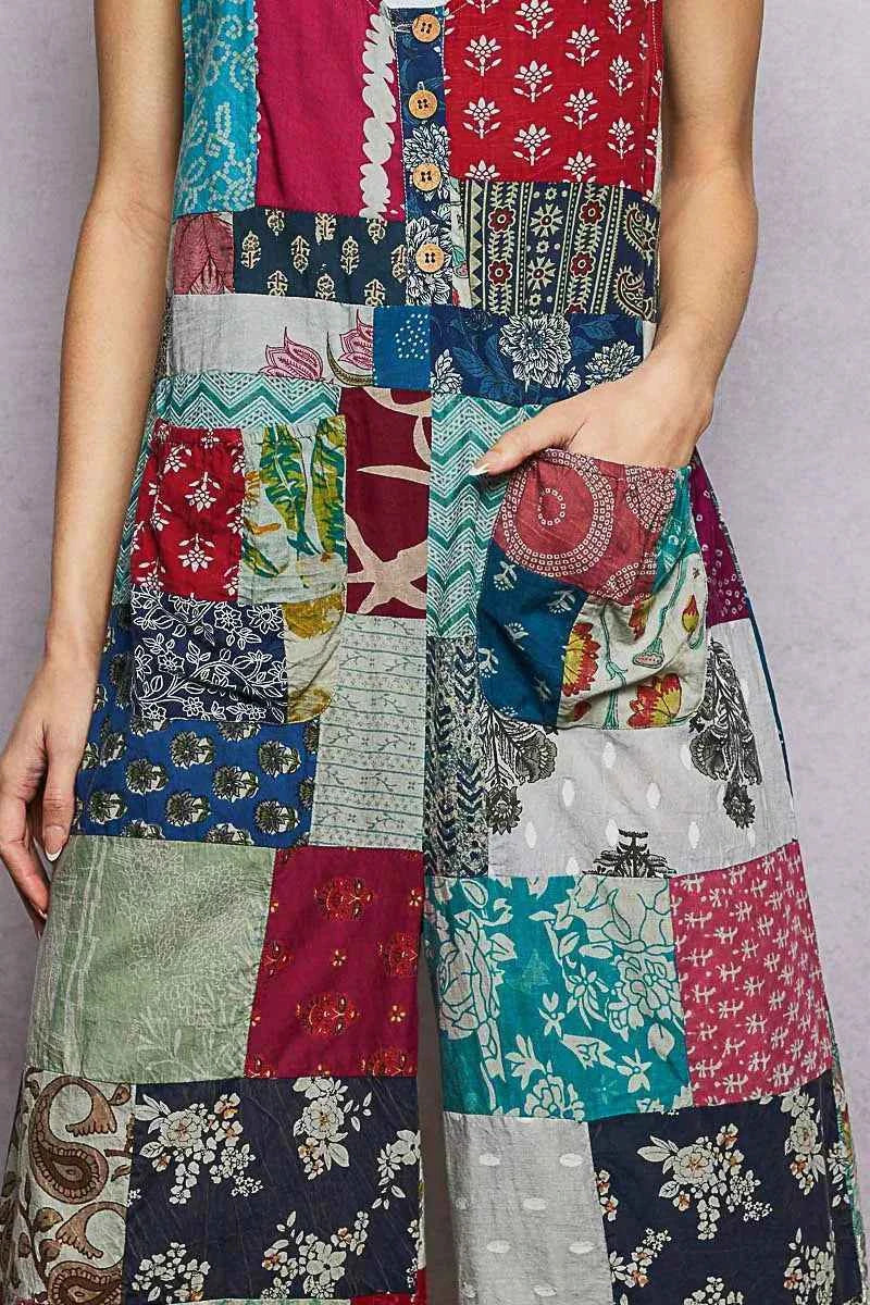 Sleeveless patchwork wide leg jumpsuit — additional view 5