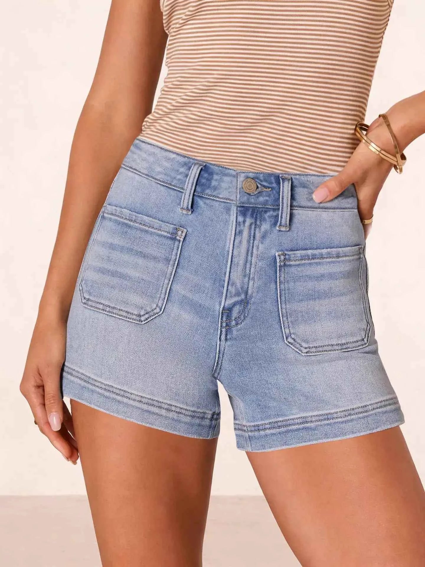 Essential high-waisted denim shorts — additional view 6