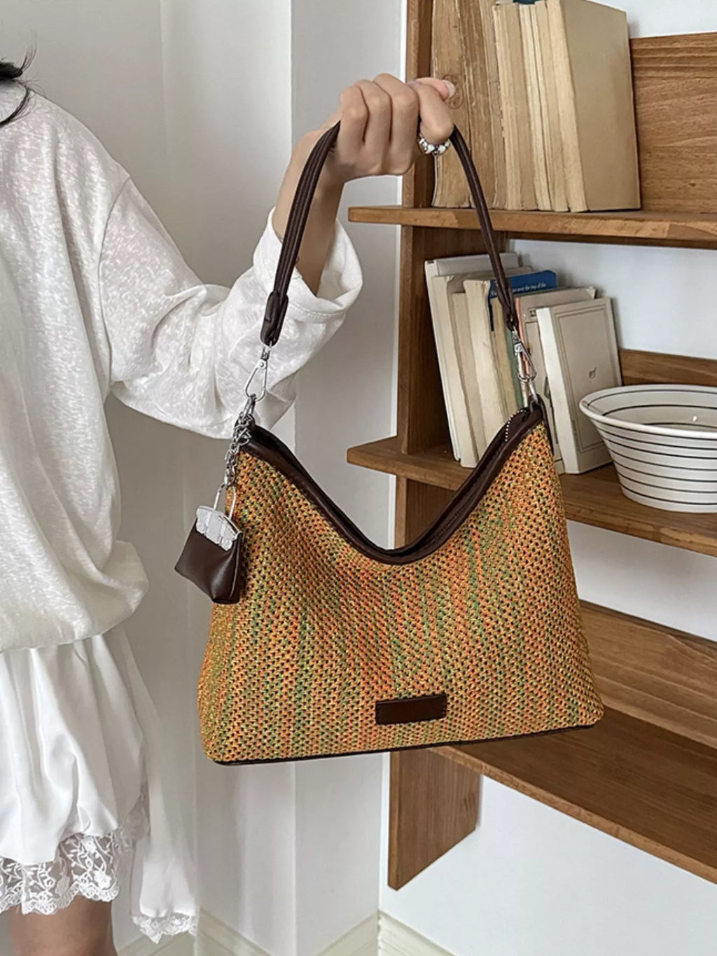 Product detail photo of Woven Straw Crossbody Bag, Handbag, yellow, woven straw crossbody bag, everyday style