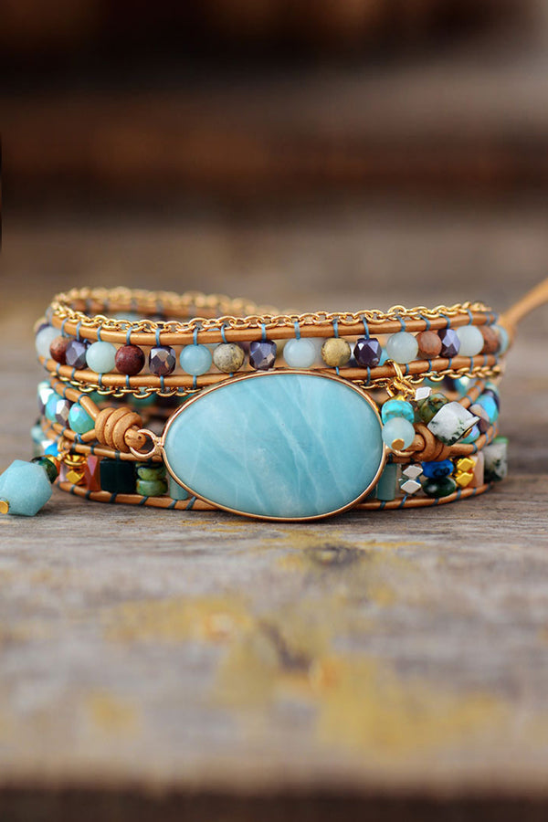 Triple layer natural stone beaded bracelet — additional view 3