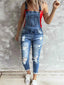 Distressed denim overalls — additional view 3