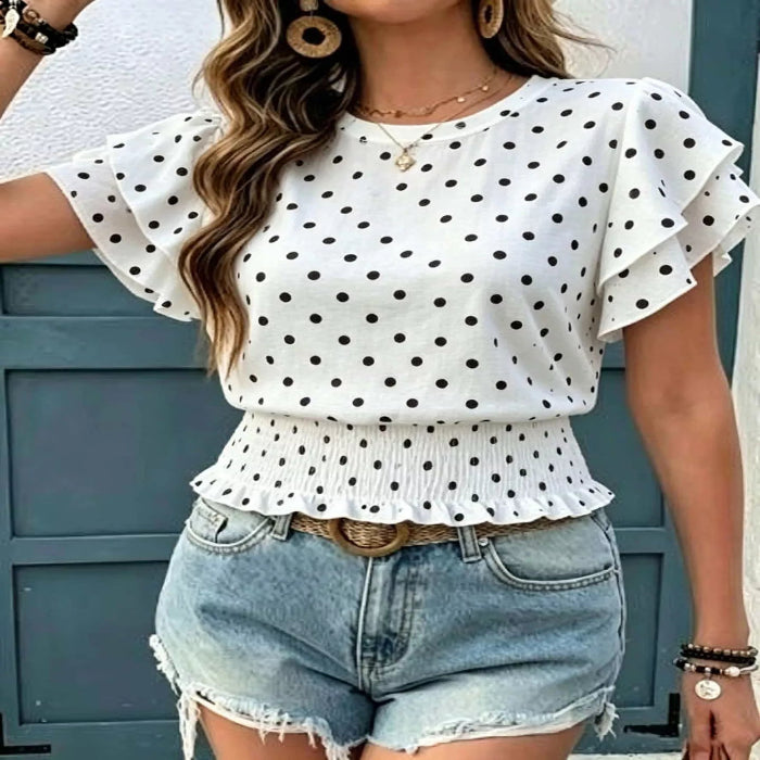 Polka dot ruffle sleeve blouse — primary view