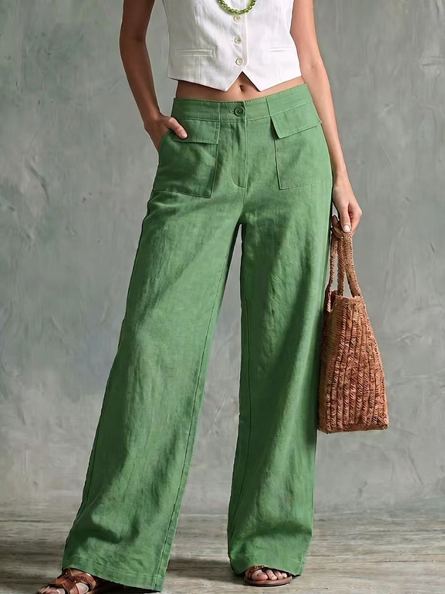 Solid-color elastic-waist casual pants product image