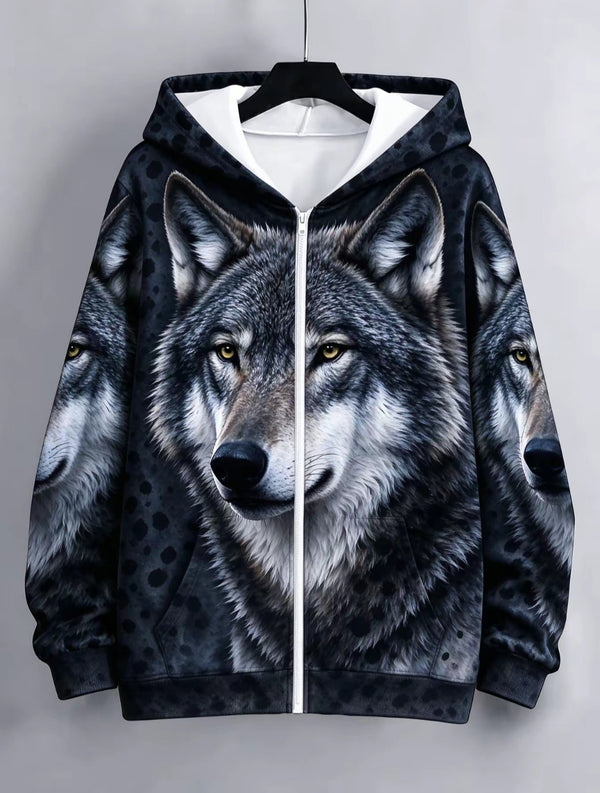 Women's Animal Print Zip Up Hoodie-Splashis, alternate view 1