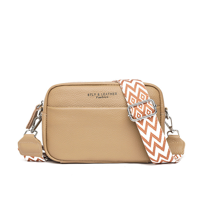 Rhombus Embroidered Crossbody Bag - Genuine Leather Shoulder Bag, product view 16