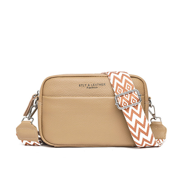 Rhombus Embroidered Crossbody Bag - Genuine Leather Shoulder Bag, product view 16
