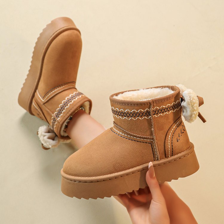Women's Suede Platform Snow Boots - Brown Fleece Lined Short Boots additional product view