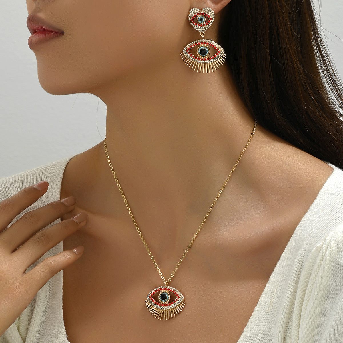 European And American Fashion Hip Hop Style Women Necklace Personalized Love Devil's Eye Niche Design Earrings Long Chain product image