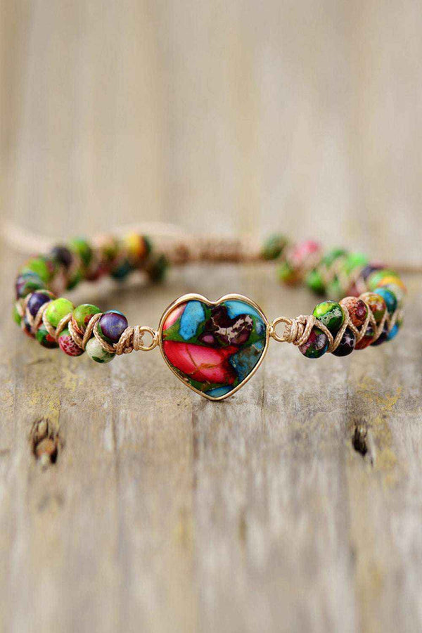 Handmade heart stone beaded bracelet — additional view 7