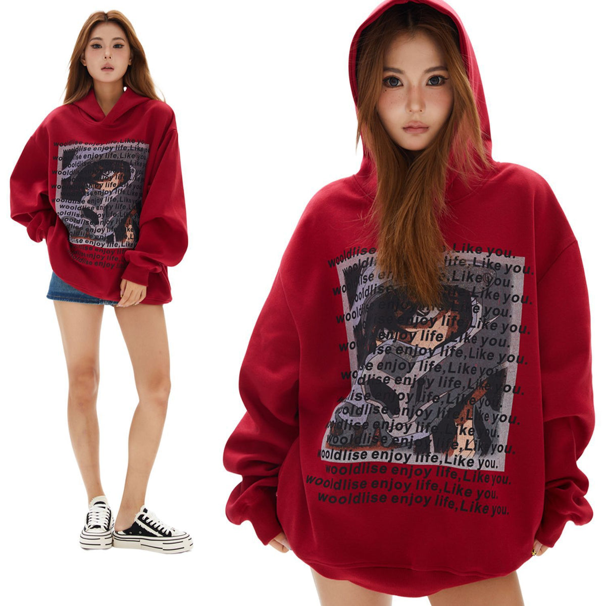 Women's Letter Print Loose Hoodie-Splashis