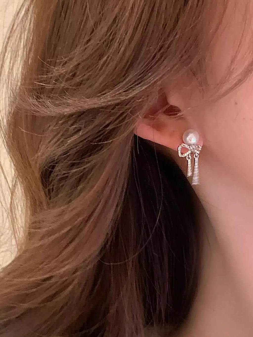 Pearl bowknot drop earrings — additional view 3