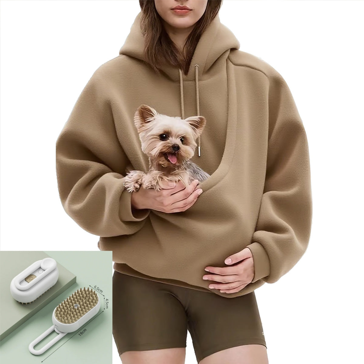 Unisex Hoodie with Large Front Pouch Pocket-Splashis, Khaki, view 2