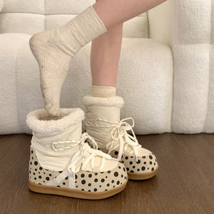 Beige platform snow boots - fleece lined ankle boots for women