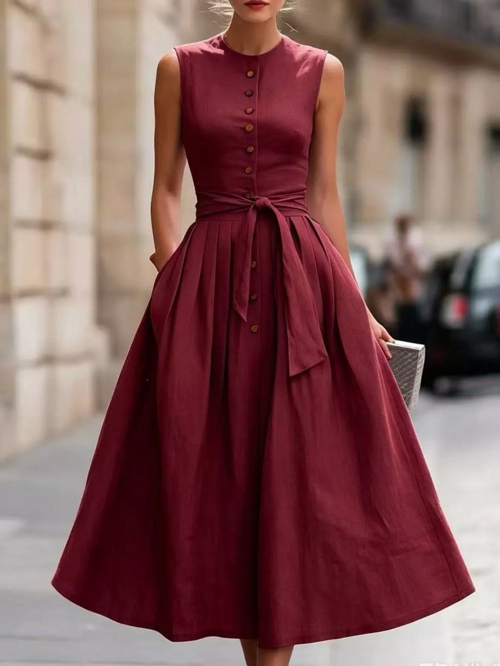 Full Size Sleeveless Button-Front Belted Midi Dress Plus Size view 2