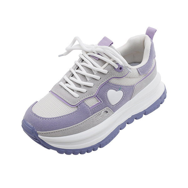 Purple mesh lace-up running shoes for women