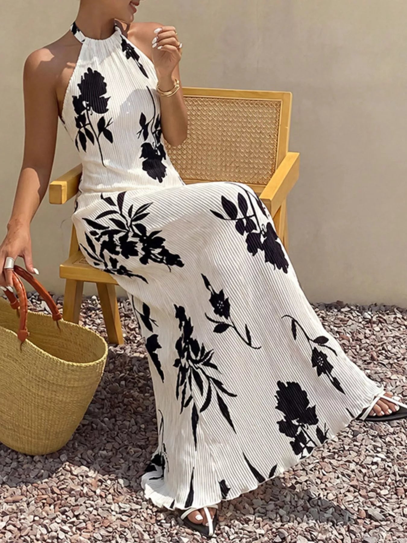 Floral Print Halter Neck Maxi Dress — additional view 3