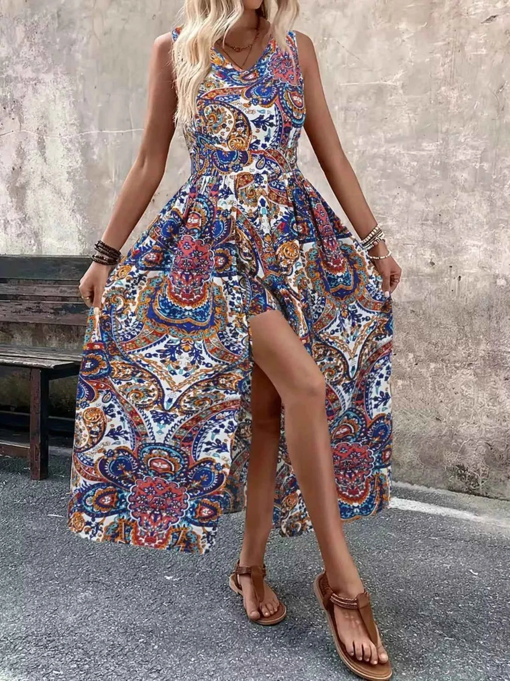 Zipper Closure Paisley Romper Sleeveless-Romper-Splashis-Splashis