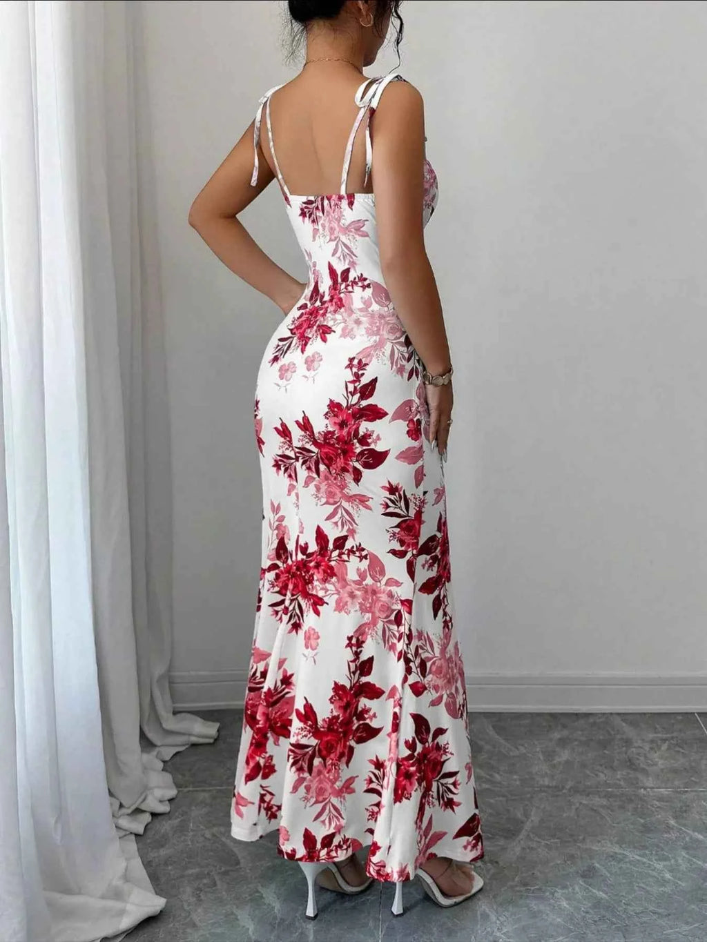 Printed Tie Strap Slit Maxi Dress-Maxi Dress.-Splashis-Splashis