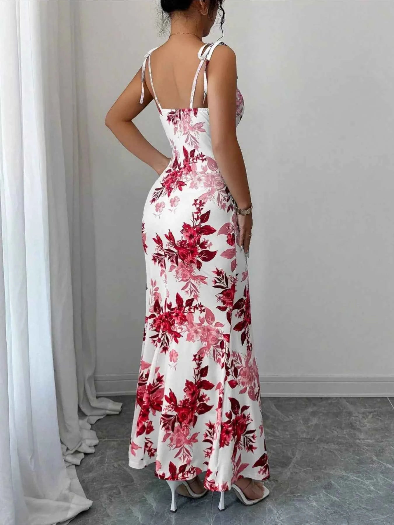 Printed Tie Strap Slit Maxi Dress-Maxi Dress.-Splashis-Splashis