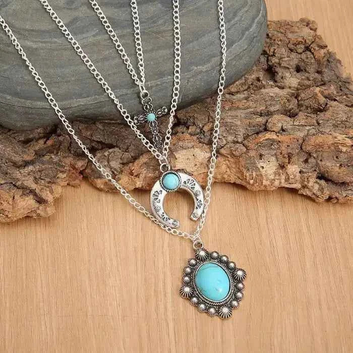 Artificial turquoise three-layered necklace — primary view Main image
