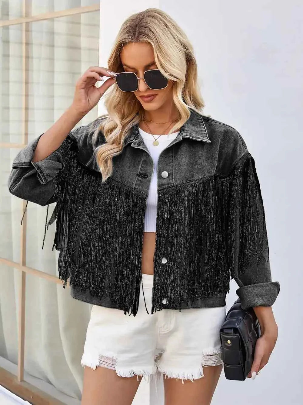 Tassel button-up denim jacket — additional view 8