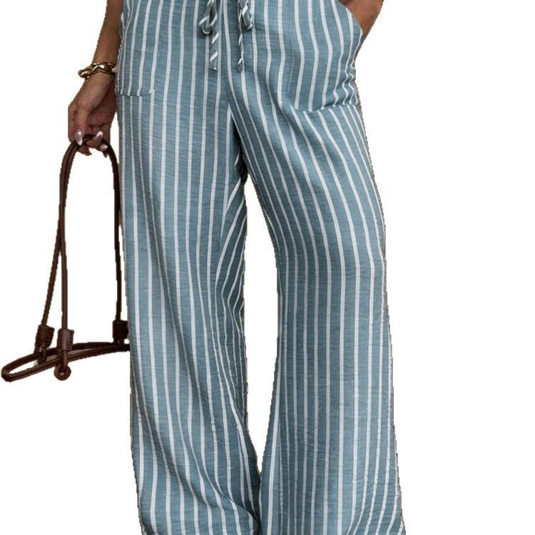 Striped lace-up wide-leg trousers product image