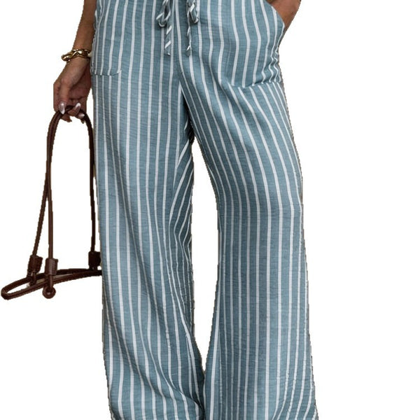 Striped lace-up wide-leg trousers product image