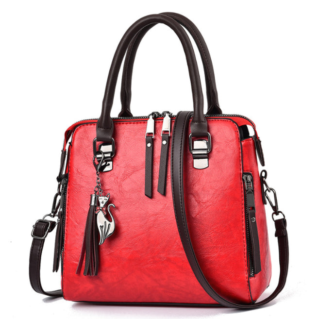 Vintage PU Leather Tassel Top-Handle Tote Bag for Women, alternate product view